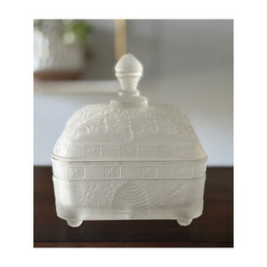 Indiana Glass White Satin Bee Box Covered Honey Jar Vintage